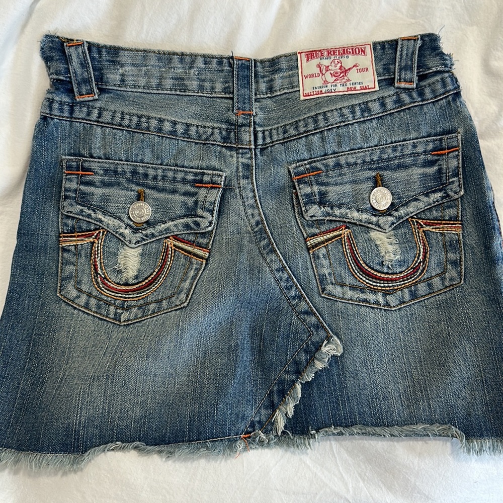TRUE RELIGION Distressed Mini Jean Skirt